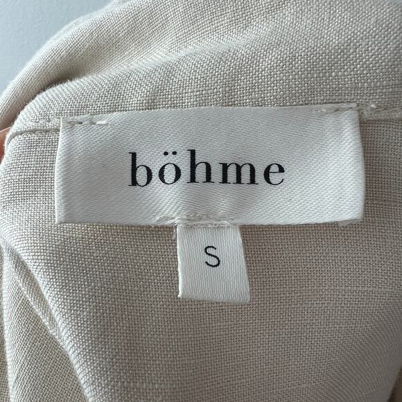 Bohme Beige Hawaiian Top Linen Collared Long Sleeve Classic Button-Up Size Small - Picture 9 of 10